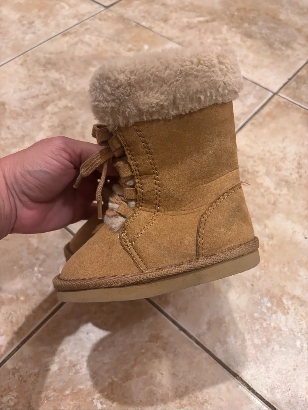 Cozy Tan Faux-Shearling Baby Walker Boots